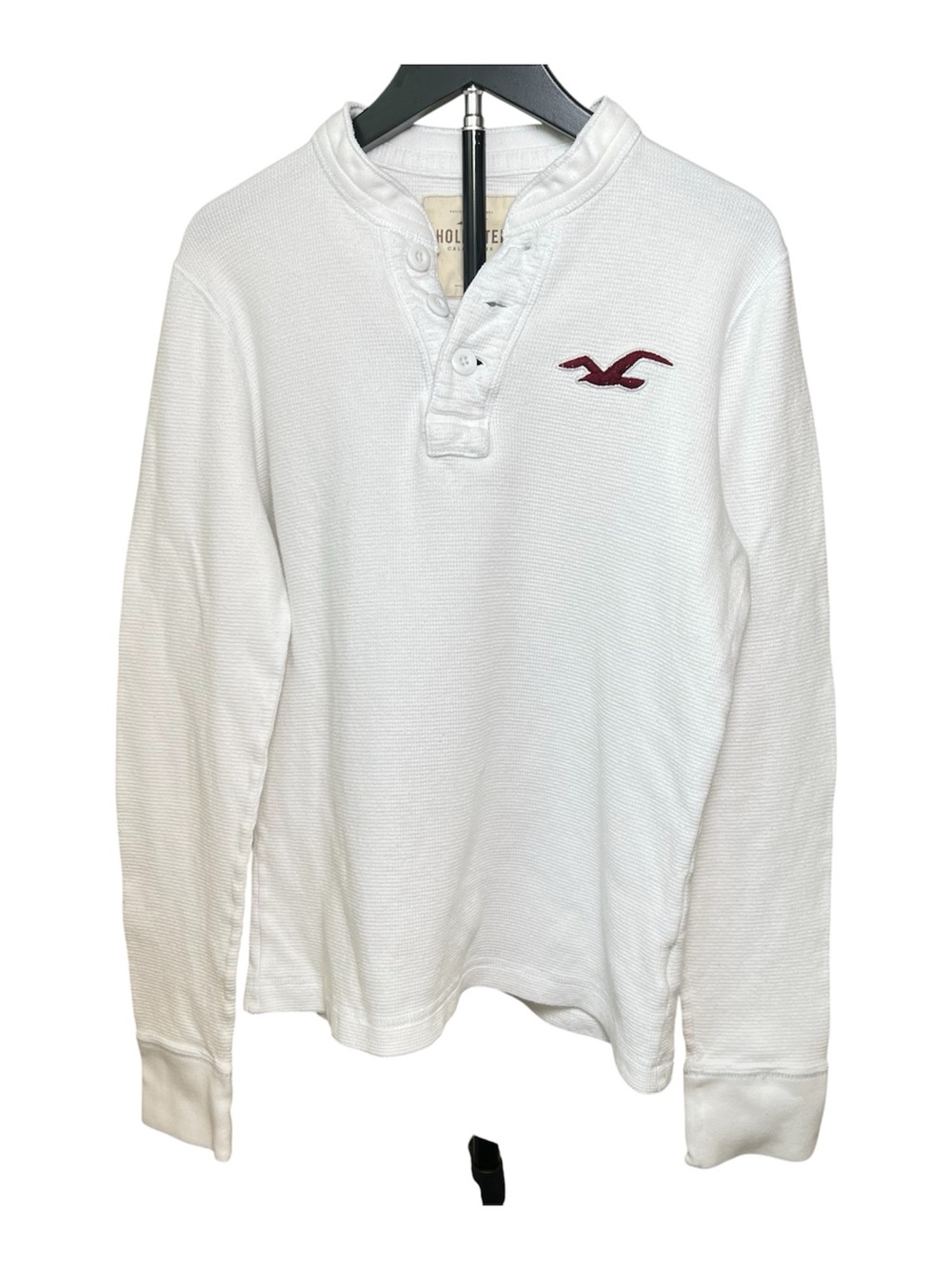 Hollister Men's White Waffle Knit Long-Sleeve Thermal Henley Size Large Y2K